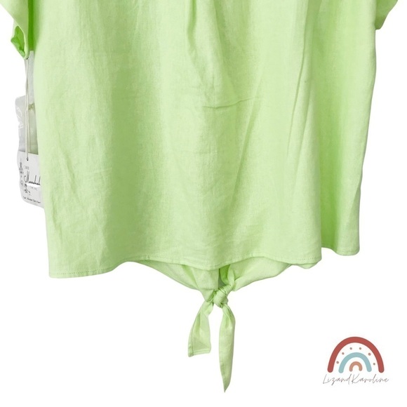 New! Linen Button Down Lime Oversized Camp ShirtTop - Picture 8 of 11